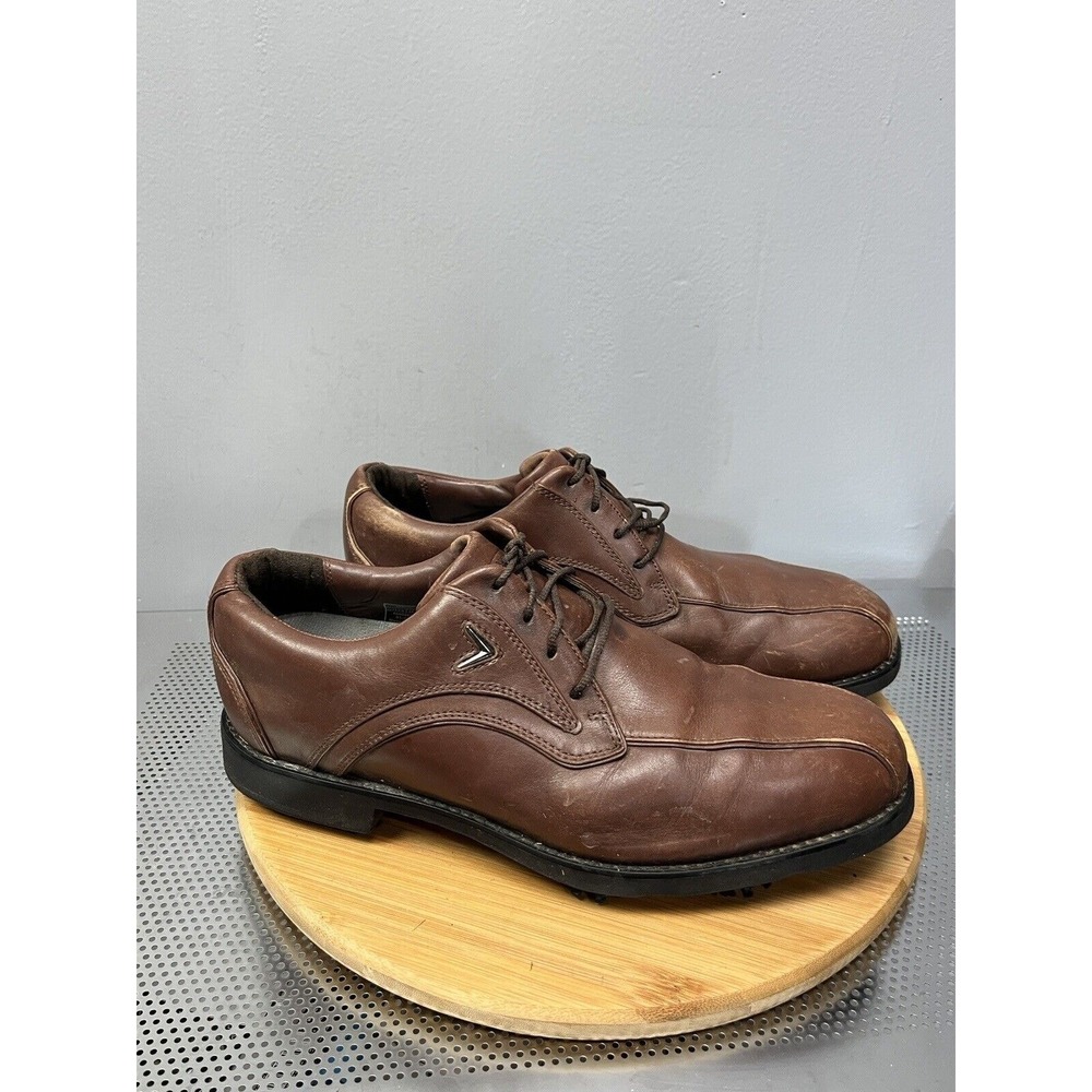 Callaway Golf Shoes Mens 10.5 Brown Leather Spiked Oxford M525-04A Square Toe